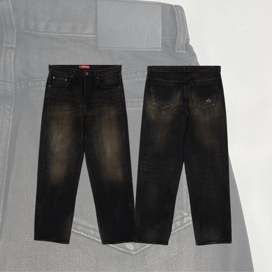 Supreme Baggy Jeans Distressed Loose Fit Selvedge